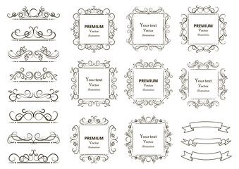 Calligraphic design elements . Decorative swirls or scrolls, vintage frames , flourishes, labels and dividers
