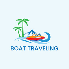 boat traveling logo design vector