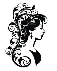 silhouette of a princess side portrait decorated with flourish elements, suitable for book interior, corners and headers - ai-generated