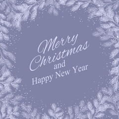 Merry Christmas and Happy New Year banner. Christmas card with pine branches
