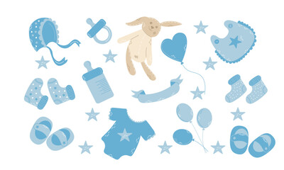 baby boy set of vector items