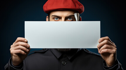 Naklejka premium Voice in Silence: Man with Blank Banner. Generative AI