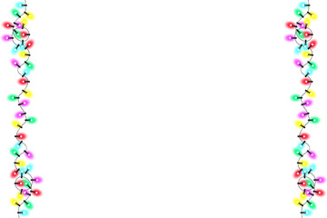 Christmas Border or Frame with white background, Christmas Decoration, Christmas lights, Christmas tree