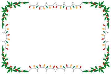 Christmas Border or Frame with white background, Christmas Decoration, Christmas lights, Christmas tree