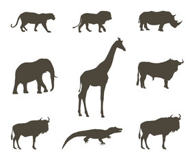 Set of African animal silhouettes. Savannah animals