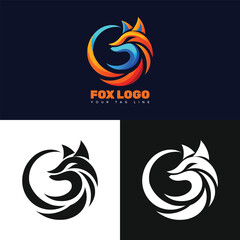 Fox Creative logo. Gradient logo. Fox minimalist logo. Fox Abstract Logo