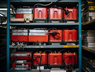 Technician checking and repairing battery cell of electrical vehicle, eco-friendly alternative energy concept, futuristic hybrid vehicle charge battery electric on station, ai generated photo