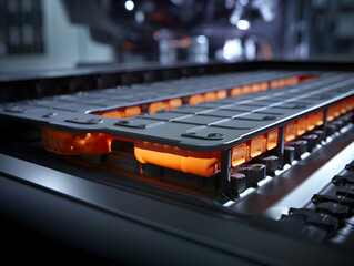 Technician checking and repairing battery cell of electrical vehicle, eco-friendly alternative energy concept, futuristic hybrid vehicle charge battery electric on station, ai generated photo