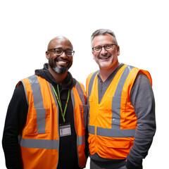 warehouse workers smiling at the camera, delivery, isolated, PNG