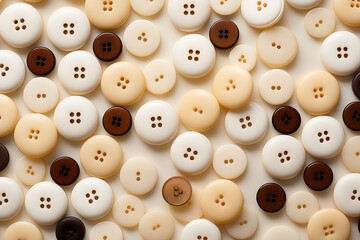 Obraz premium white old vintage sewing buttons textures vintage, flat lay with copy space