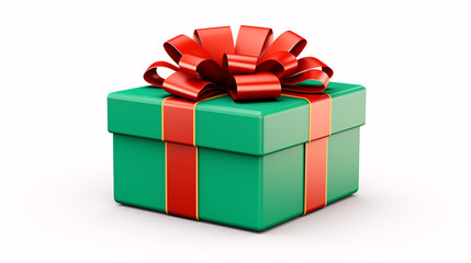 A green/red present-box with a bow and a banditter stranding solitarily.