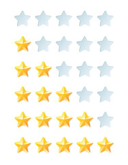 Five star rating. Star level. Stars ranking for evaluation of service quality and feedback