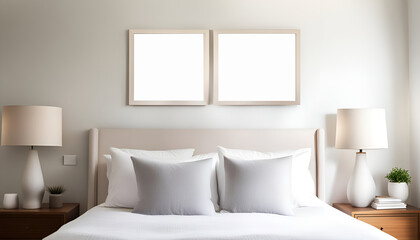 bedroom with bed. mockup frames