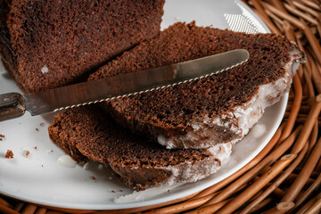 Freshly baked chocolate cake.