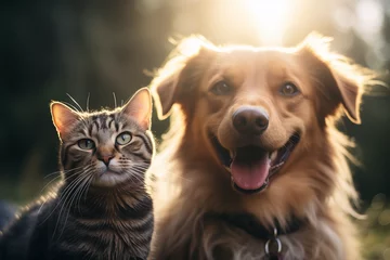 Foto auf Leinwand Selfie of cute cat and dog on the lawn in the park © Nii_Anna