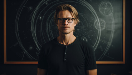 Handsome School Teacher, Educator, and Mentor in Thoughtful Pose, Symbolizing Knowledge, Guidance, and Dedication to Learning. Ideal for Educational and Professional Concept Designs