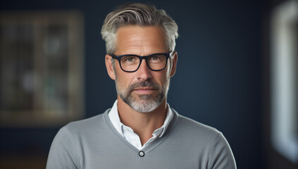 Obraz premium Handsome School Teacher, Educator, and Mentor in Thoughtful Pose, Symbolizing Knowledge, Guidance, and Dedication to Learning. Ideal for Educational and Professional Concept Designs