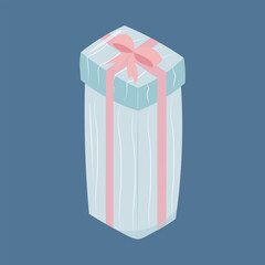 Gift boxes, presents isolated on blue background. Colorful wrapped. Sale, shopping concept for Birthday, Christmas. 