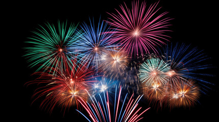 Naklejka premium Colorful firework display on a black background. Celebration happy new year and merry christmas.