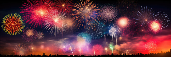 Obraz premium Fireworks celebration background. Colorful firework on night sky.