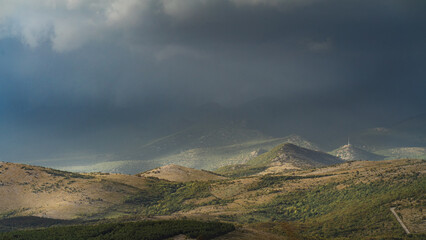 Storm clouds over the Croatian mountains in autumn.