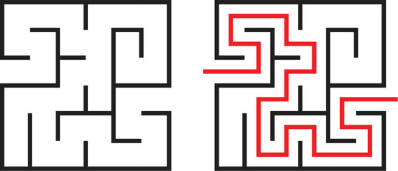 vector square maze puzzle - obrazy, fototapety, plakaty