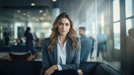A businesswoman poses in the office - obrazy, fototapety, plakaty