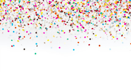 Colorful confetti on white background with copy space for your text