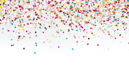 Colorful confetti on white background with copy space for your text