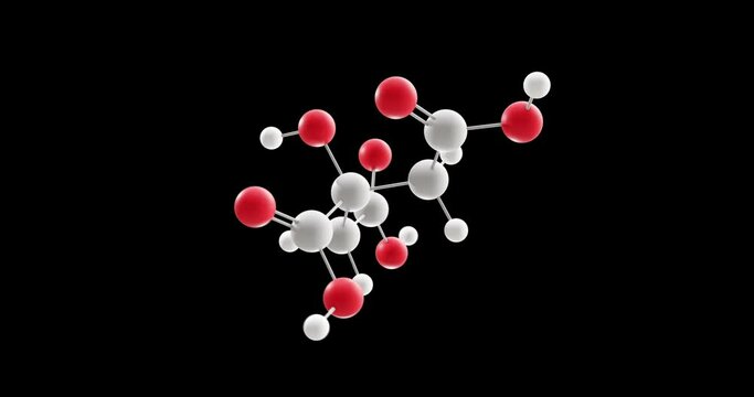 Magnesium citrate molecule, rotating 3D model of e345 food additive, looped video on a black background