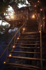 House on the tree in the summer forest. Childhood