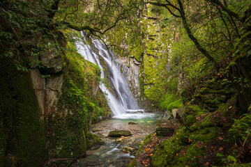 Fraga da Pena Waterfall in Serra do Açor mountain, Pardieiros, Arganil, Coimbra, Portugal.