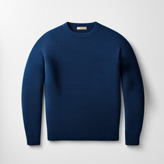 Folded blue crew neck sweater on isolated background. No  body.  Sweater of the wool 