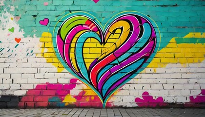 illustration of a love symbol in the form of a colorful graffiti heart on a wall generative ai