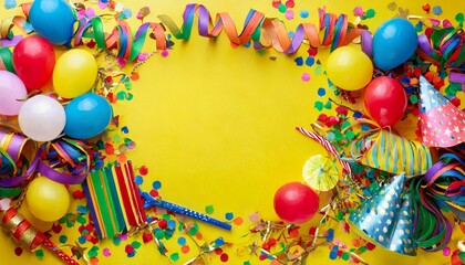 bright colorful carnival or party frame on yellow