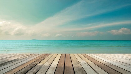 wooden floors and ocean backdrop suitable for a beach use the beauty of nature