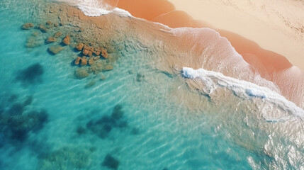 Aerial View of Pristine Beach and Coral Reefs Background