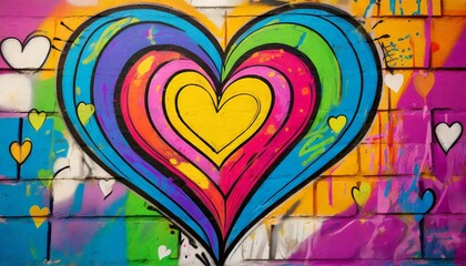illustration of a love symbol in the form of a colorful graffiti heart on a wall generative ai