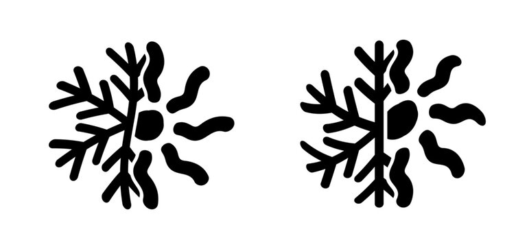 Winter, summer, thermometer or temperature indicate. Hot or cold sign. Protest, Climate Justice Now ! (CJN!). Storm, snowflake and sunny. Weather thermometers. Snow flakes and high season scale.