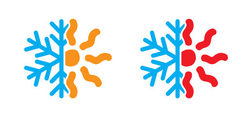 Winter, summer, thermometer or temperature indicate. Hot or cold sign. Protest, Climate Justice Now ! (CJN!). Storm, snowflake and sunny. Weather thermometers. Snow flakes and high season scale.