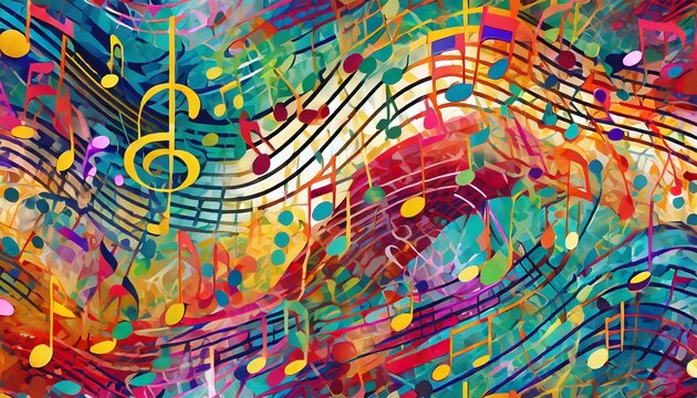 a colorful abstract pattern of musical notations generative ai