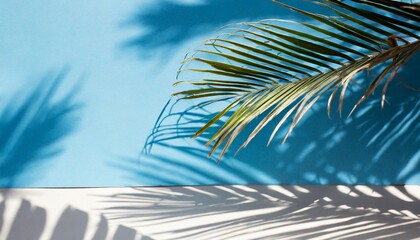 Fototapeta na wymiar summer concept palm tree shadow on a blue background