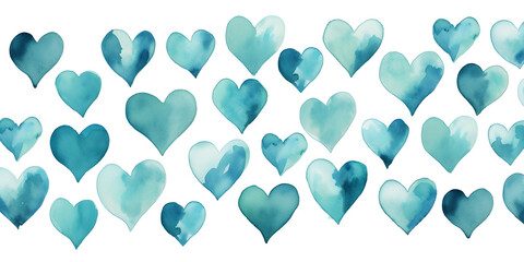 Abstract background illustration with turquoise watercolor hearts	
