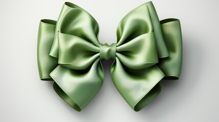 Green bow with green ribbon on white background