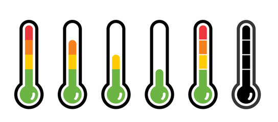 Winter, summer, thermometer or temperature indicate. Hot or cold sign. Weather thermometers. Snow flakes and high season scale. Loading bar concept