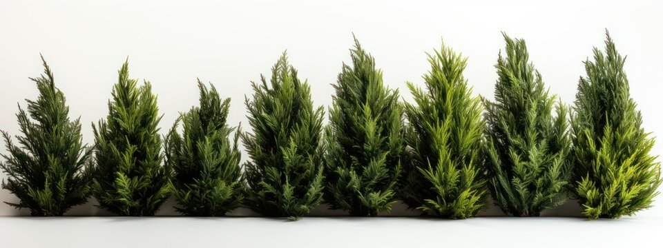 Tall cypress tree wall or Row of tall evergreen thuja occidentalis trees green hedge fence
