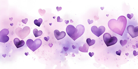 Abstract background illustration with purple watercolor hearts	