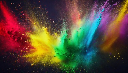colorful rainbow holi paint color powder explosion on dark black background peace rgb gaming beautiful party concept