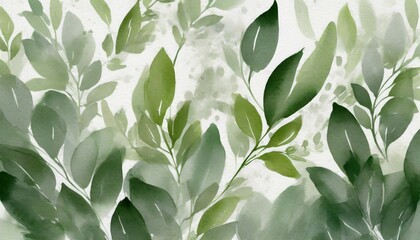 delicate watercolor botanical digital paper floral background in soft basic pastel green tones neutral elegant pattern of green watercolor leaves on white paper