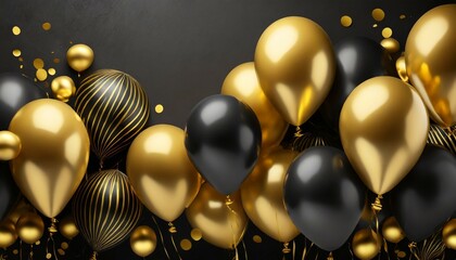gold and black gold balloons on black background